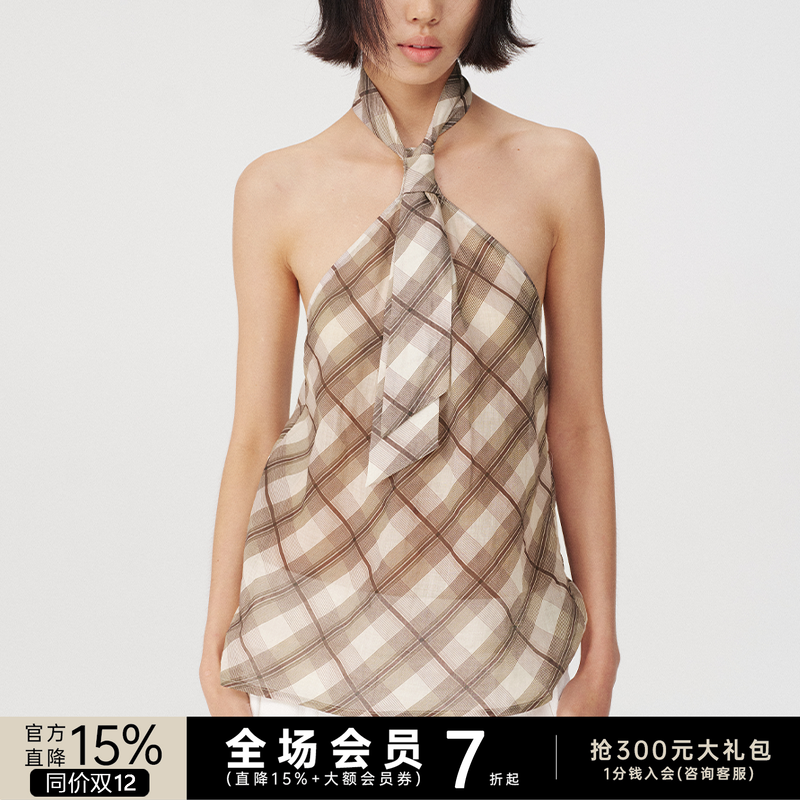 JCAESAR格纹领带挂脖背心