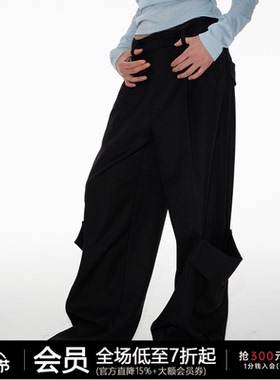 JCAESAR WOMEN 双口袋打褶长裤 直筒微喇 脚口双立体口袋休闲裤