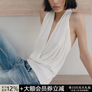 HALTER 自然垂坠 NECK 深V挂脖背心 交叉褶皱上衣 VEST JCAESAR
