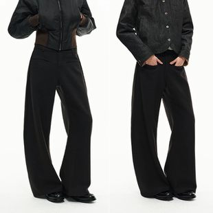 宽松阔腿休闲裤 JCAESAR 羊毛混纺 高克重 WOMEN工字褶毛呢香蕉裤