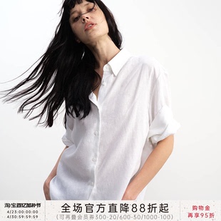 JCAESAR WOMEN 天丝亚麻卷边短袖衬衫 肌理质感 宽松慵懒白衬衣