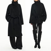 高克重澳毛 JCAESAR 呢大衣 斜拉链系带中长款 宽松羊毛外套 WOMEN