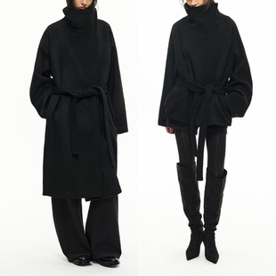 高克重澳毛 JCAESAR 呢大衣 斜拉链系带中长款 宽松羊毛外套 WOMEN