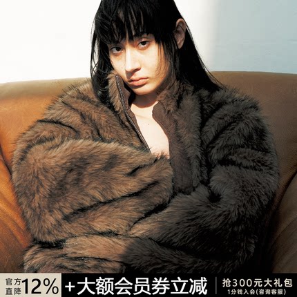 JCAESAR WOMEN 双面穿立体褶短款皮草外套冬 高克重 保暖环保皮草