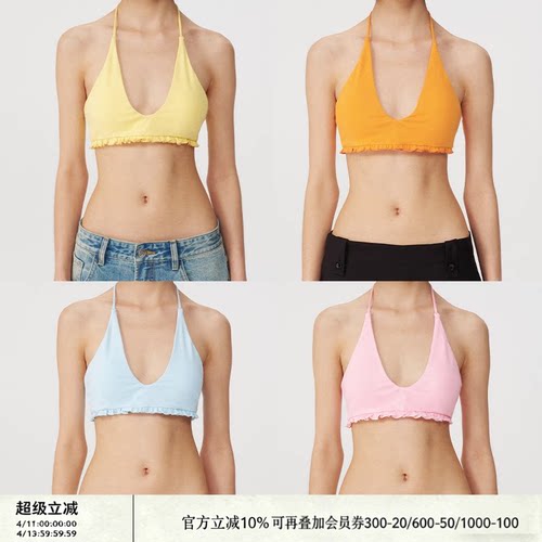JCAESAR抽褶比基尼U领绑带设计