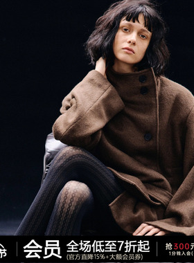 JCAESAR WOMEN 系带短款呢大衣 可拆卸垫肩 奥地利羊毛混纺外套