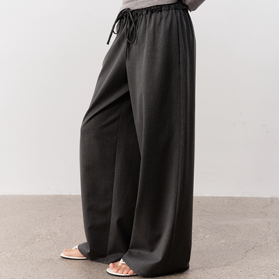 JCAESAR WOMEN 毛边抽绳西裤 6A级桑蚕丝羊毛混纺 抽绳松紧设计