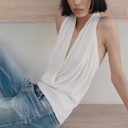 JCAESAR HALTER-NECK VEST 深V挂脖背心 自然垂坠 交叉褶皱上衣