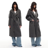 H型中长款 JCAESAR 系带设计 连帽双排扣人字纹风衣 外套 WOMEN