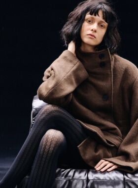 JCAESAR WOMEN 系带短款呢大衣 可拆卸垫肩 奥地利羊毛混纺外套