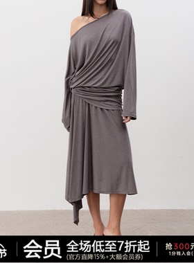 JCAESAR WOMEN 斜肩长袖上衣 天丝醋酸混纺 不对称 多层褶皱 多色