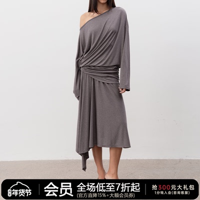 JCAESAR WOMEN 斜肩长袖上衣 天丝醋酸混纺 不对称 多层褶皱 多色