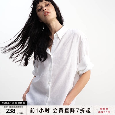 JCAESAR WOMEN 天丝亚麻卷边短袖衬衫 肌理质感 宽松慵懒白衬衣