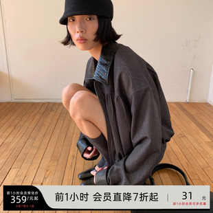 JCAESAR 编织皮领短外套 抽褶花苞压纹拼接皮料 H型短宽 WOMEN