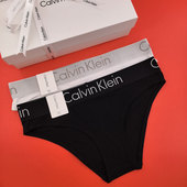 CK内衣女士宽边LOGO纯棉提花腰边舒适棉质微弹性感比基尼三角内裤