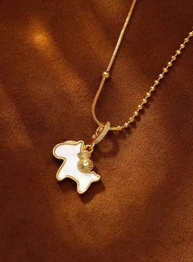 爆款马上有钱吊坠项链时尚轻奢白色贝母高级感百搭颈链毛衣链