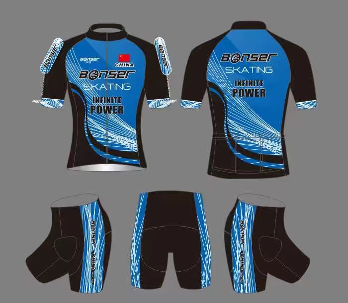 新款短道速滑服中国蓝红旗成人儿童男女团体骑行服比赛训练轮滑服