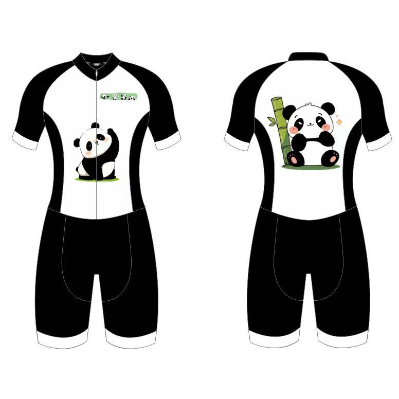 新款可爱卡通动画版速滑服熊猫高弹团体定制儿童比赛服连体轮滑服