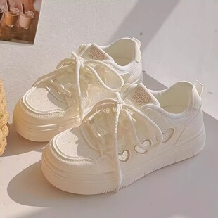 春季透气网面小白鞋女2026新款百搭厚底增高帆布鞋运动休闲鞋板鞋