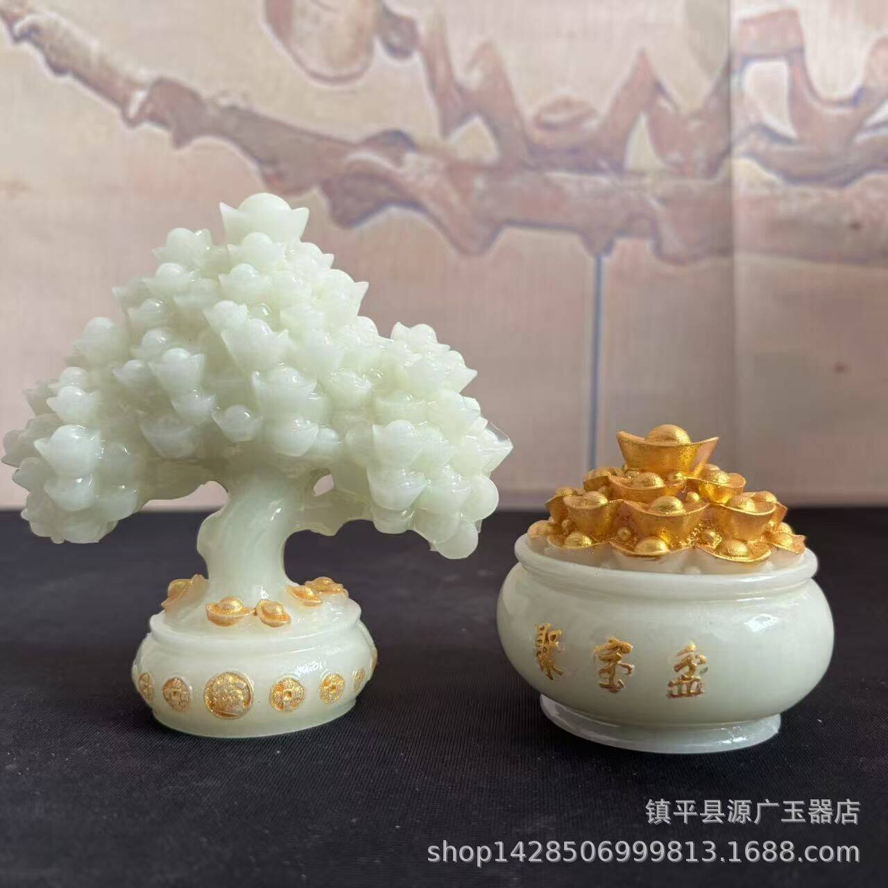 直播货源古玩杂项收藏夜光石描彩佛龛摆件拍摄供奉聚宝盆