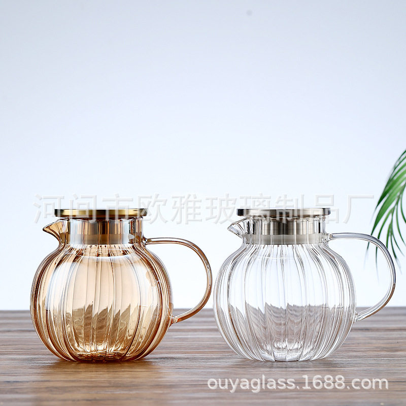 小金瓜南瓜壶琥珀色耐热玻璃水壶可直接加热大容量凉水壶玻璃水杯