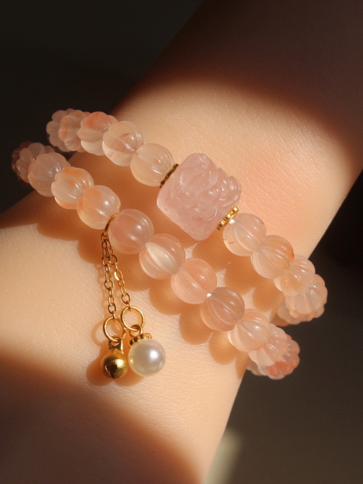 천연 얼음 떠 다니는 남부 레드 멀티 서클 팔찌 호박 비즈 S  상감 핑크 크리스탈 모란 꽃 슈가 큐브가있는 2 서클 팔찌