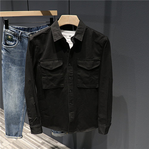 纯色工装上衣打底衬衫长袖男