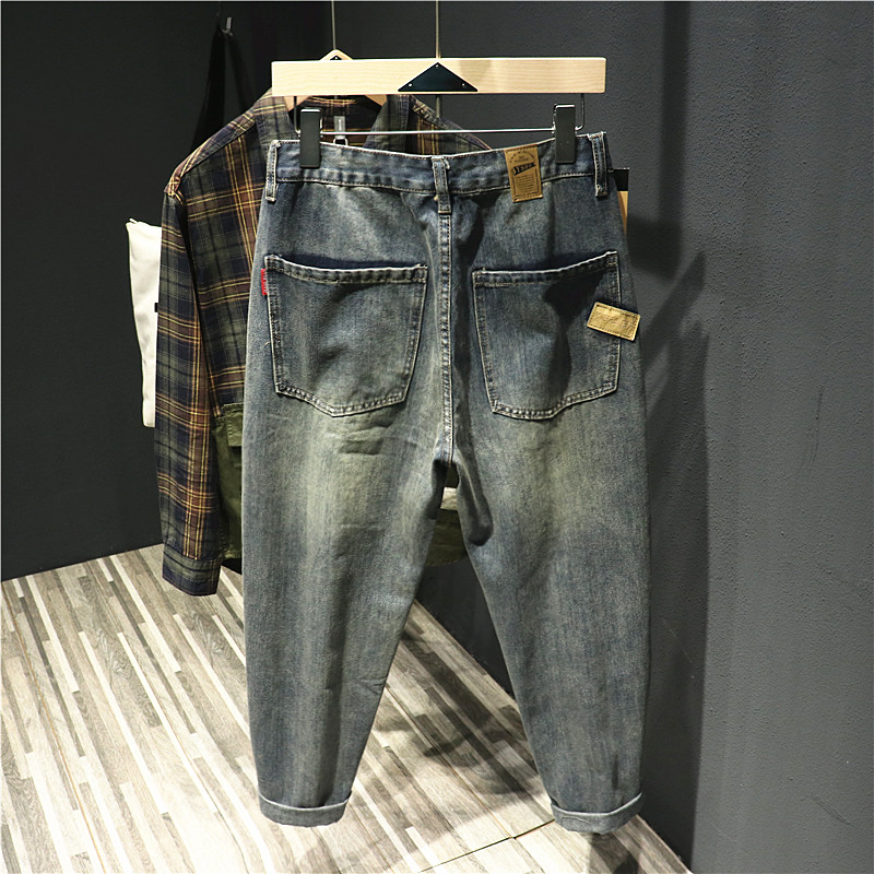 美式潮牌复古简约锥形牛仔裤男士