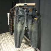 man美式 休闲简约锥形牛仔裤 男秋季 复古做旧水洗宽松长裤 子潮牌