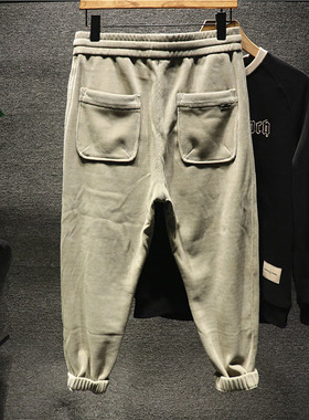 Hi man简约时髦束脚裤男士秋季直筒休闲裤潮流百搭男裤子潮牌卫裤