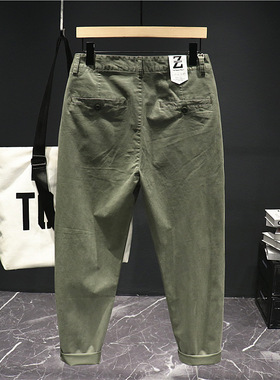 Hi man原宿港风高级质感棉料休闲裤男夏季ins潮纯色宽松哈伦长裤