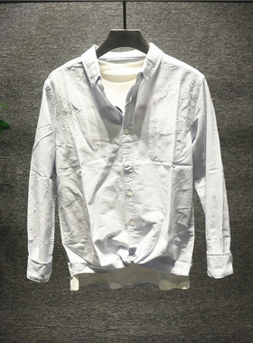 hi man条纹纯棉衬衫长袖宽松潮流日系文艺商务英伦风寸衫上衣男薄