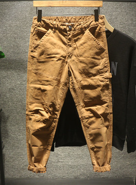 Hi man港味复古街头个性拼接工装裤男士潮流百搭超正质感束脚长裤