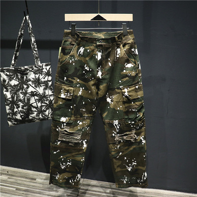 美式痞帅大口袋宽松迷彩军绿工装