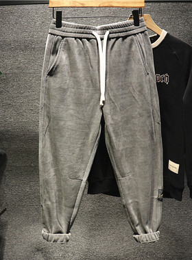 Hi man细条绒雪尼尔休闲卫裤男秋冬季宽松运动束脚长裤子潮牌百搭