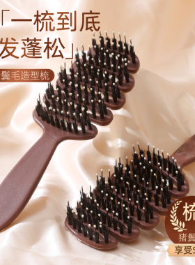 松塔猪鬃护发梳发顶蓬松神器按摩头部顺发排骨梳网红梳子女士专用
