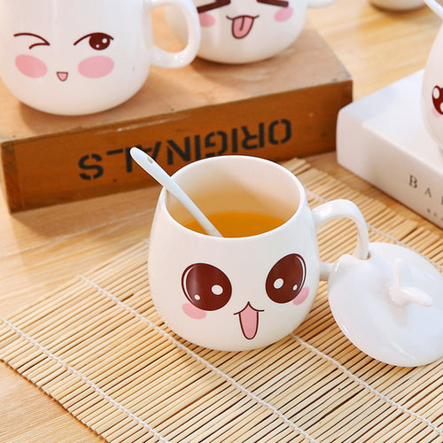 可爱杯子马克带盖勺陶瓷水杯