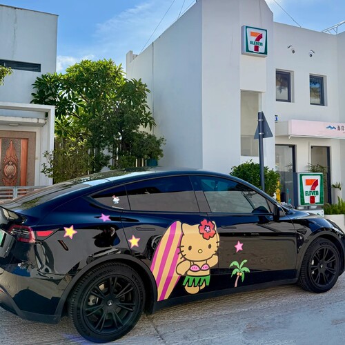 特斯拉model Y 焕新3 黑皮猫车贴拉花 YU7小猫车身卡通定制贴纸