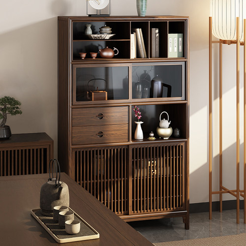 新中式乌金木茶室边柜多宝阁置物架博古架展示柜收纳实木茶叶角柜