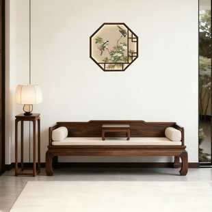 新中式黑胡桃木罗汉床实木家用大小户型榻榻米民宿禅意轻奢沙发床