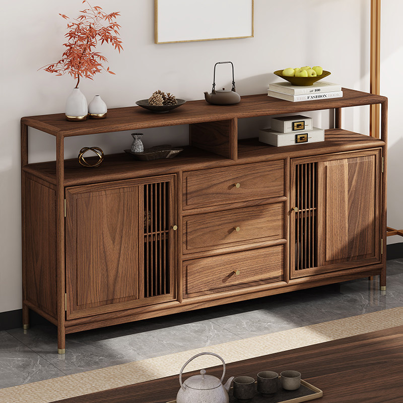 北美黑胡桃木新中式餐边茶水柜隔断实木玄关柜间厅餐厅储物柜酒柜