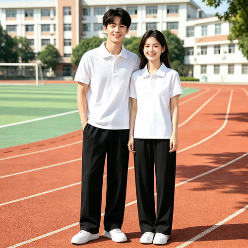 开学报到军训白色上衣+黑色裤子