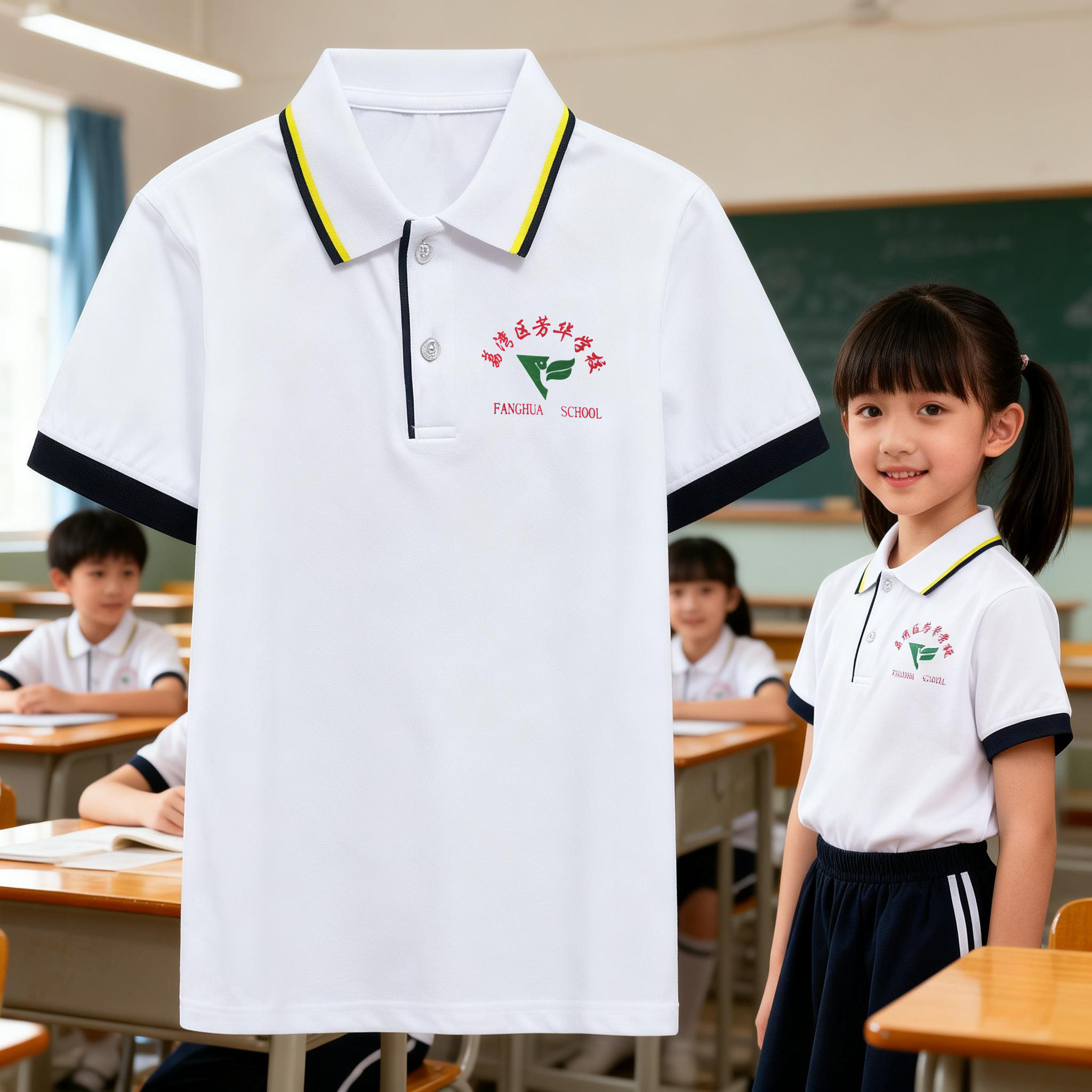 番禺区大山学校校服短袖纯棉夏季荔湾区芳华学校一模一样图片