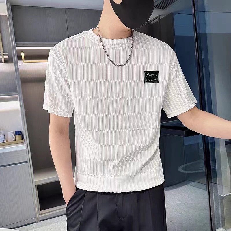 清仓捡漏~夏季短袖男潮牌华夫格白色T恤衫潮流圆领修身打底衫上衣,男装,T恤,淘宝优惠券,粉丝福利购,淘宝优惠卷