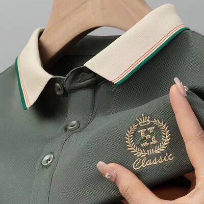 保罗冰丝夏季短袖t恤男士翻领宽松刺绣polo衫外贸上衣男大码体恤