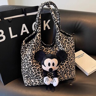 手提帆布包女新款大容量结实豹纹高级感上班通勤托特包单肩手拎袋