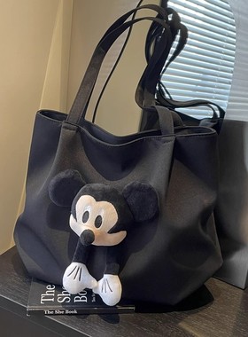 新款卡通帆布包女手提慵懒风通勤包大容量结实学生手拎单肩托特包