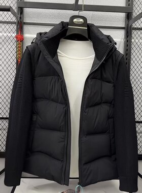 冬季男士连帽针织袖羽绒服2026新款商务气质青年保暖拼接长袖外套