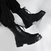 新款 英伦风增高韩版 高帮靴子男士 马丁靴男冬季 真皮黑色工装 机车靴