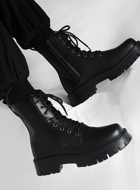 马丁靴男冬季新款英伦风增高韩版高帮靴子男士真皮黑色工装机车靴